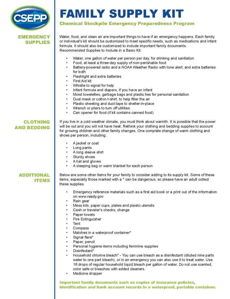 Emergency Supply Kit Checklist