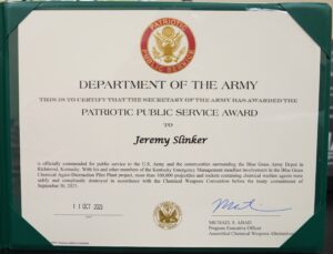 Patriotic Public Service Award from the Department of the Army